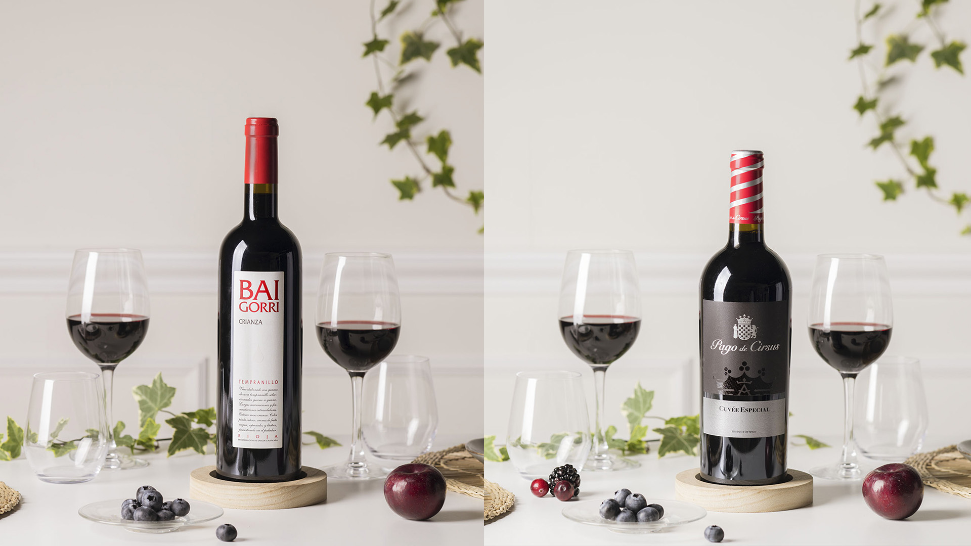 Imagen promocional de dos tipos de vino tinto.